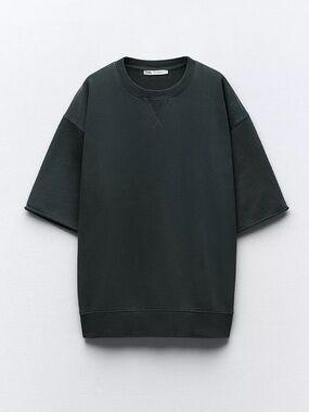 ZARA WASHED EFFECT SHORT SLEEVE PLUSH SWEATSHIRT
